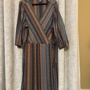 Striped Multicolor Wrap Dress